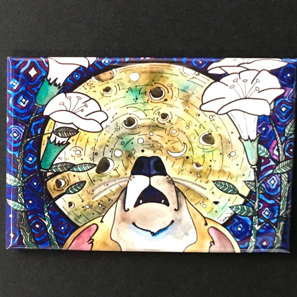 Corgi Moon Flower Magnet Dog Art Gifts Home Decor